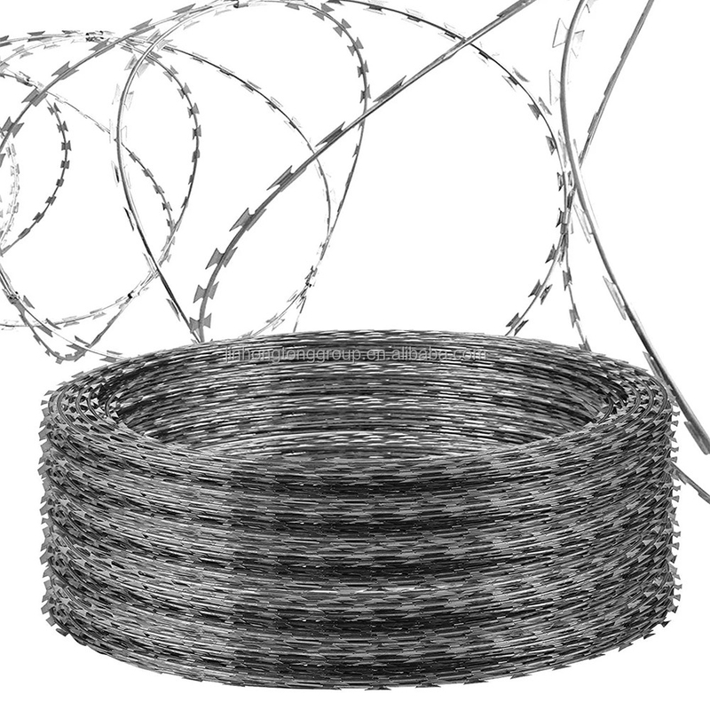 Горяче погруженный оцинкованный CBT65 BTO30 BTO-22 Roll Concertina Double Strand Razor Blade Barbed Wire для ограждения тюремной сетки
